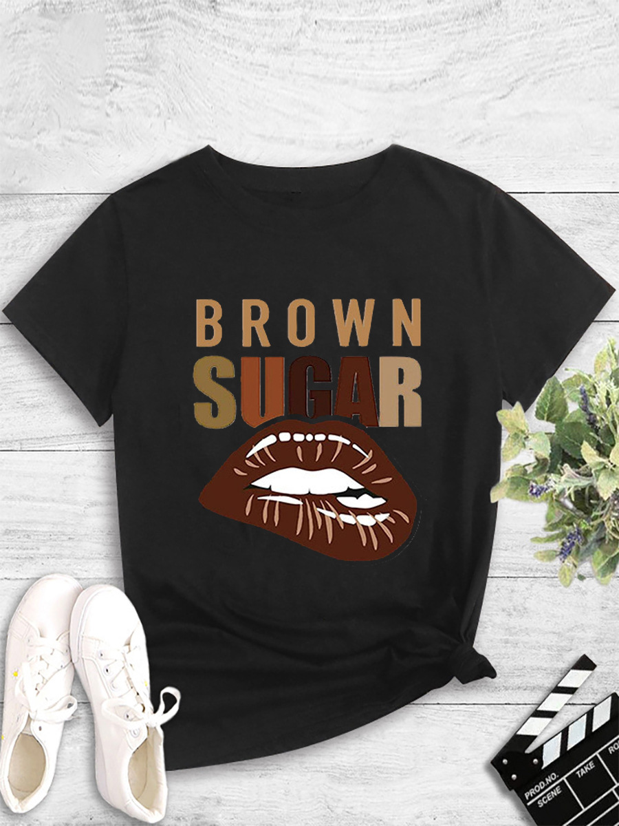 Fashion women's printed round neck pullover T-shirt