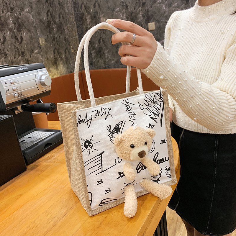 Cute Bear Japanese Girl Bag Cartoon Student Hand-Held Tide Cloth Bag Small Bag Canvas Bag For Ladies