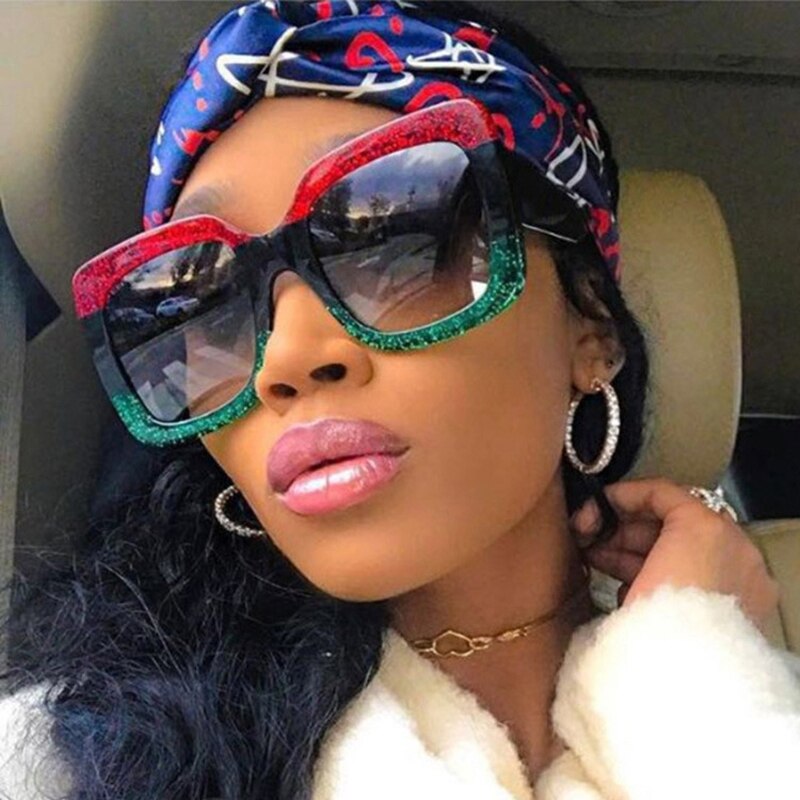 Oversized square sunglasses designer transparent lens brand ladies sunglasses fashion three-color crystal glasses