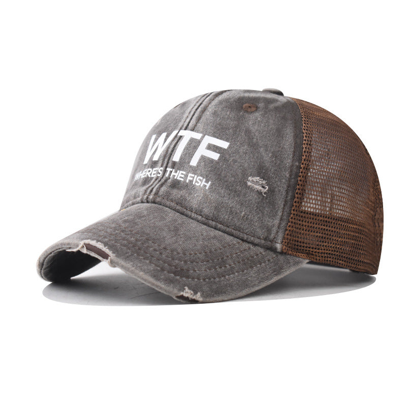 WTF letter baseball cap, men's and women's personalized English duckbill cap, outdoor printed breathable mesh