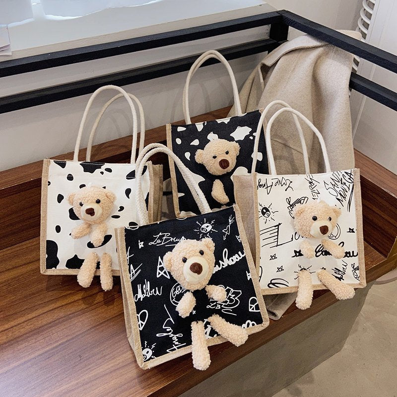 Cute Bear Japanese Girl Bag Cartoon Student Hand-Held Tide Cloth Bag Small Bag Canvas Bag For Ladies