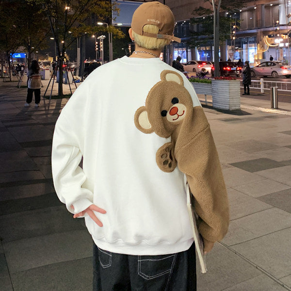 Cute Bear Cartoon Hoodie for Women Loose Fit Casual Couple Sweatshirt Autumn Winter Fashion Outerwear