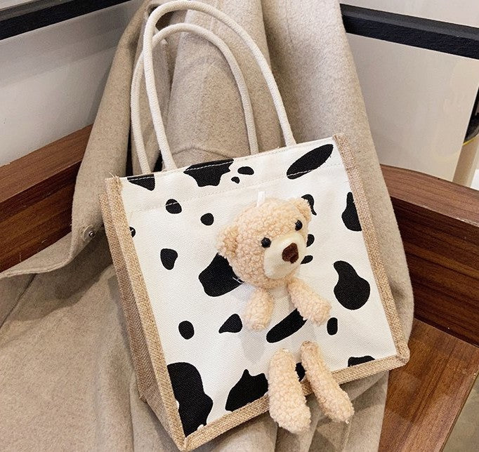 Cute Bear Japanese Girl Bag Cartoon Student Hand-Held Tide Cloth Bag Small Bag Canvas Bag For Ladies