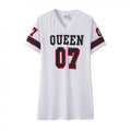 New Fashion V-Neck Queen Letters Print Dress Short Sleeve Basketball Sporty Style Sexy Loose Female Clothing Streetwear