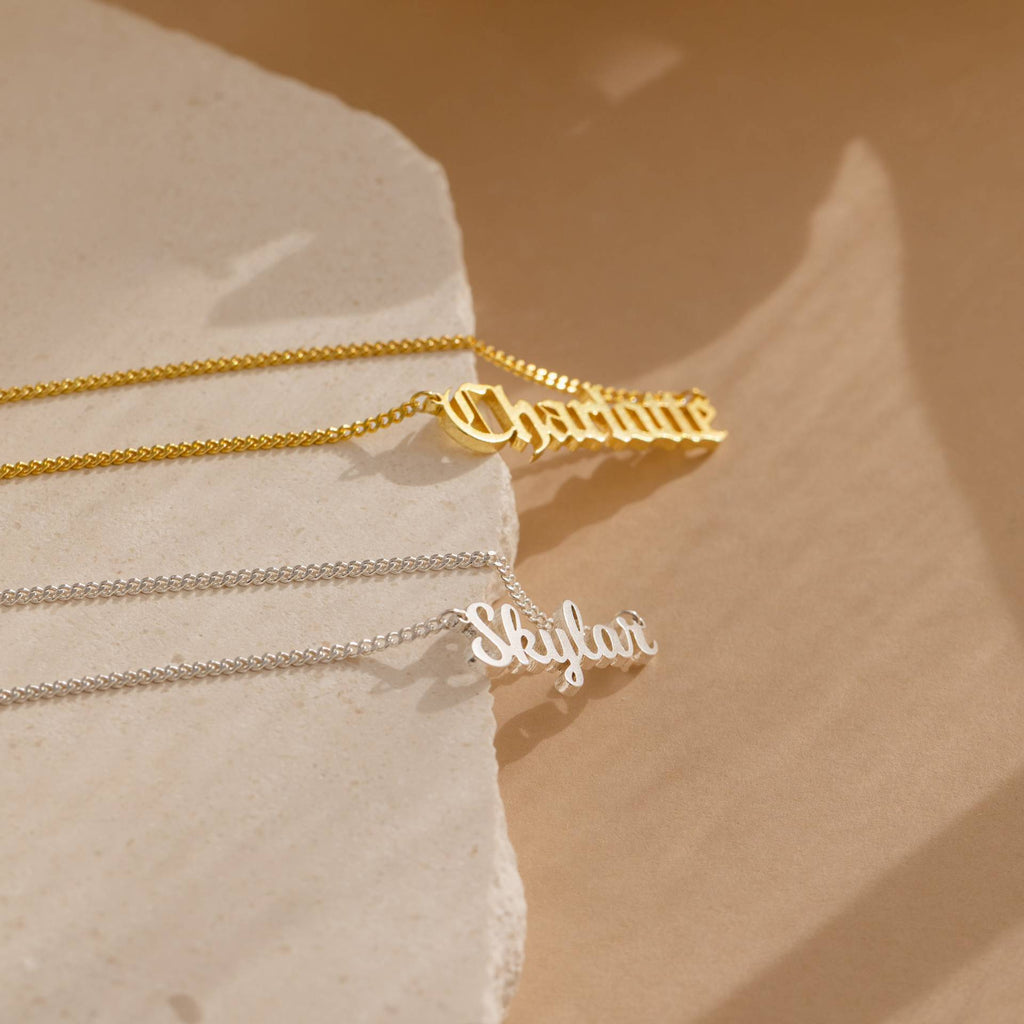 Vintage font name necklace stainless steel 18K gold-plated DIY English letter necklace with grinding chain