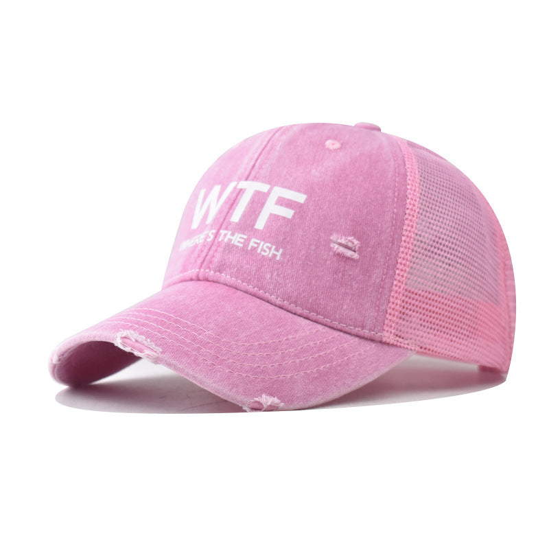 WTF letter baseball cap, men's and women's personalized English duckbill cap, outdoor printed breathable mesh