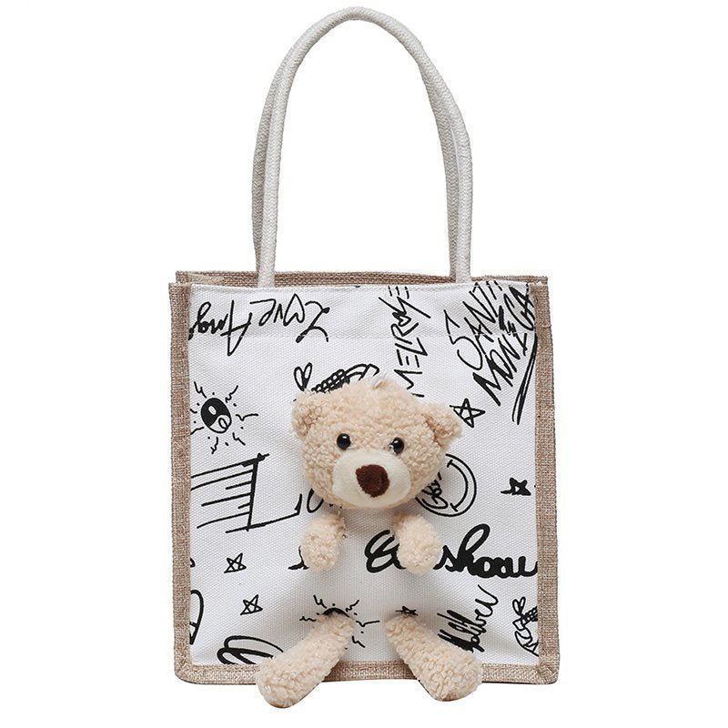 Cute Bear Japanese Girl Bag Cartoon Student Hand-Held Tide Cloth Bag Small Bag Canvas Bag For Ladies