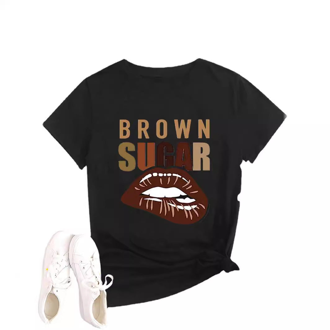 Fashion women's printed round neck pullover T-shirt