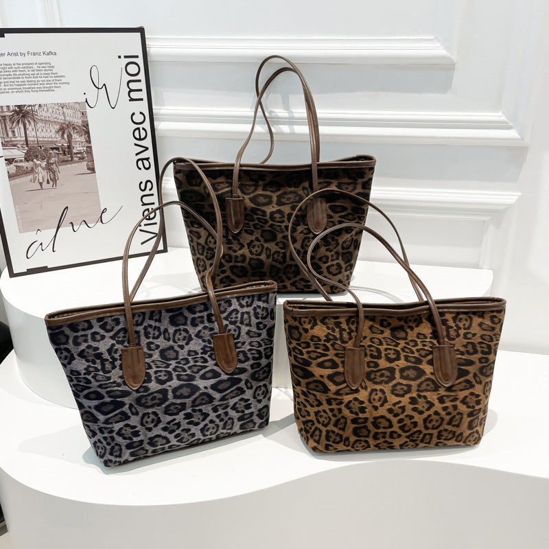 Women's Large-Capacity Fashion Shopping Tote – Leopard-Print PU Leather Shoulder & Hand Carry Bag