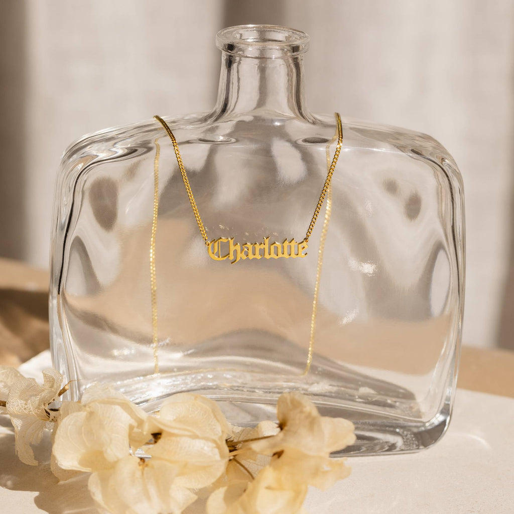 Vintage font name necklace stainless steel 18K gold-plated DIY English letter necklace with grinding chain