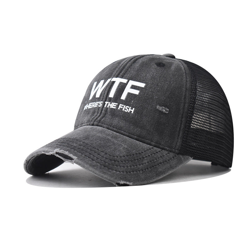 WTF letter baseball cap, men's and women's personalized English duckbill cap, outdoor printed breathable mesh
