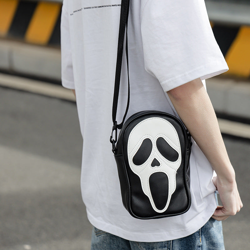 Messenger bag men and women niche trend funny ghost skull Messenger shoulder bag soft PU