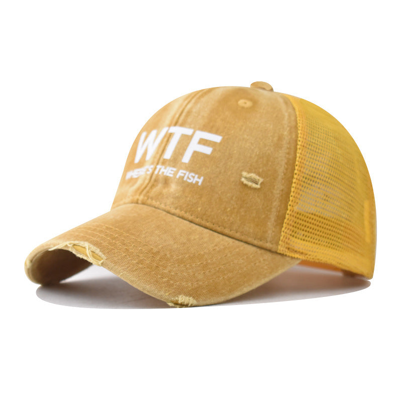 WTF letter baseball cap, men's and women's personalized English duckbill cap, outdoor printed breathable mesh