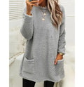 Round Neck Long Sleeve Pocket Double-Sided Velvet Sweater Women's Velvet