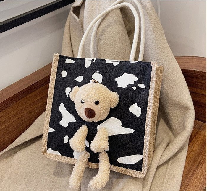 Cute Bear Japanese Girl Bag Cartoon Student Hand-Held Tide Cloth Bag Small Bag Canvas Bag For Ladies