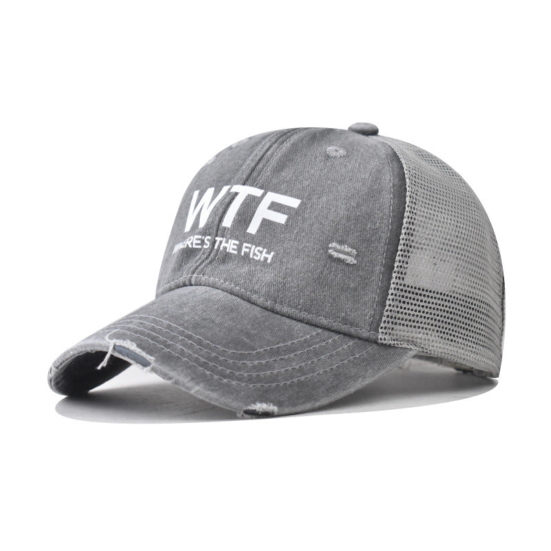 WTF letter baseball cap, men's and women's personalized English duckbill cap, outdoor printed breathable mesh