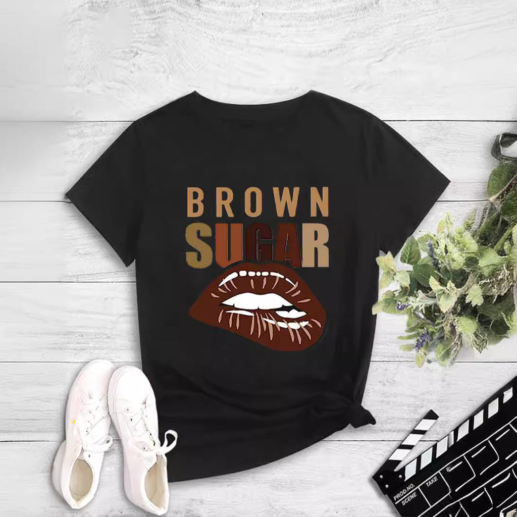 Fashion women's printed round neck pullover T-shirt